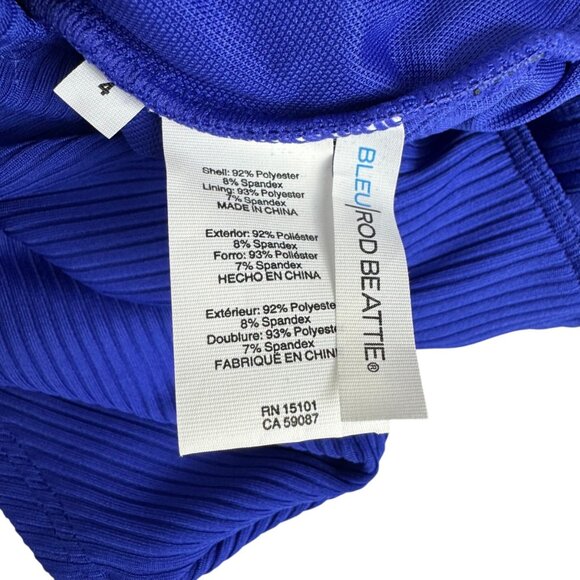 Bleu Rob Beattie Blue Ribbed Walk The Line Square Neck One-Piece Swimsuit Sz 4 - Picture 8 of 10